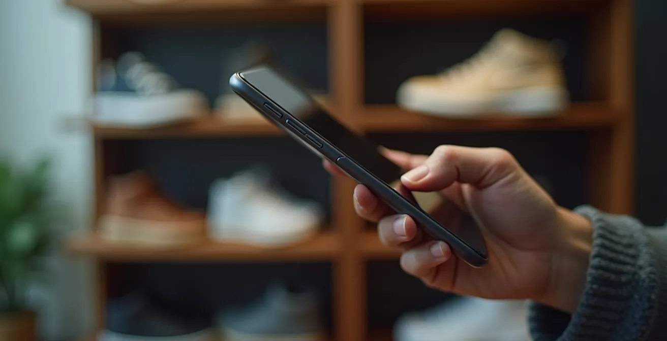 Mano sosteniendo smartphone mostrando notificación de drop exclusivo