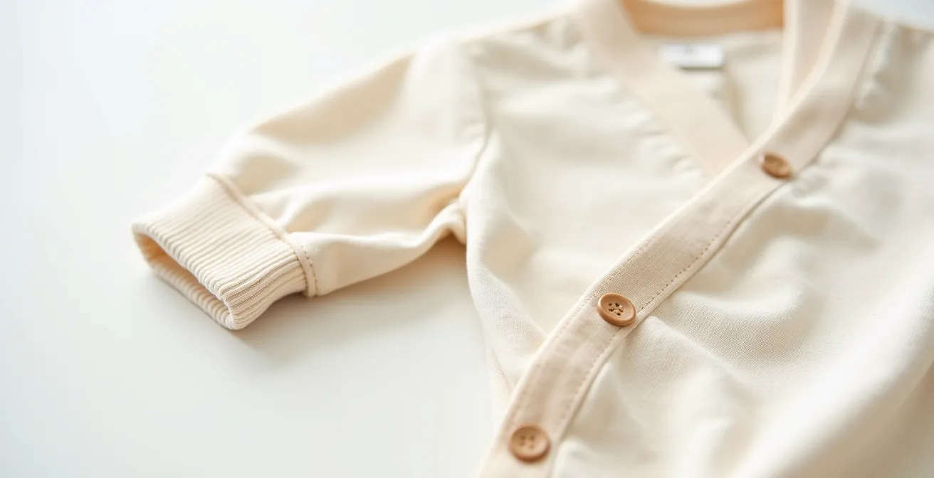 Body estilo kimono de algodón orgánico, fácil de poner para no manipular la cabeza del bebé.