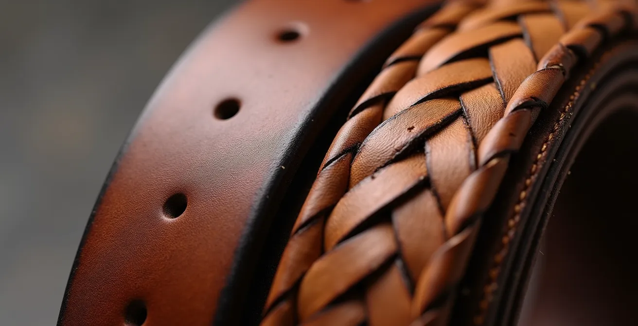 Comparación detallada de texturas de cuero liso y trenzado mostrando diferencias de durabilidad