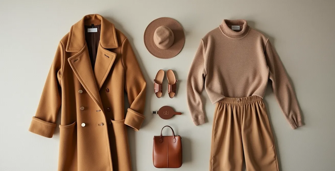 Composición elegante de prendas básicas de calidad para armario cápsula