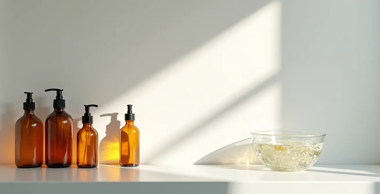 Comparación visual entre tónicos antiguos con alcohol y fórmulas modernas