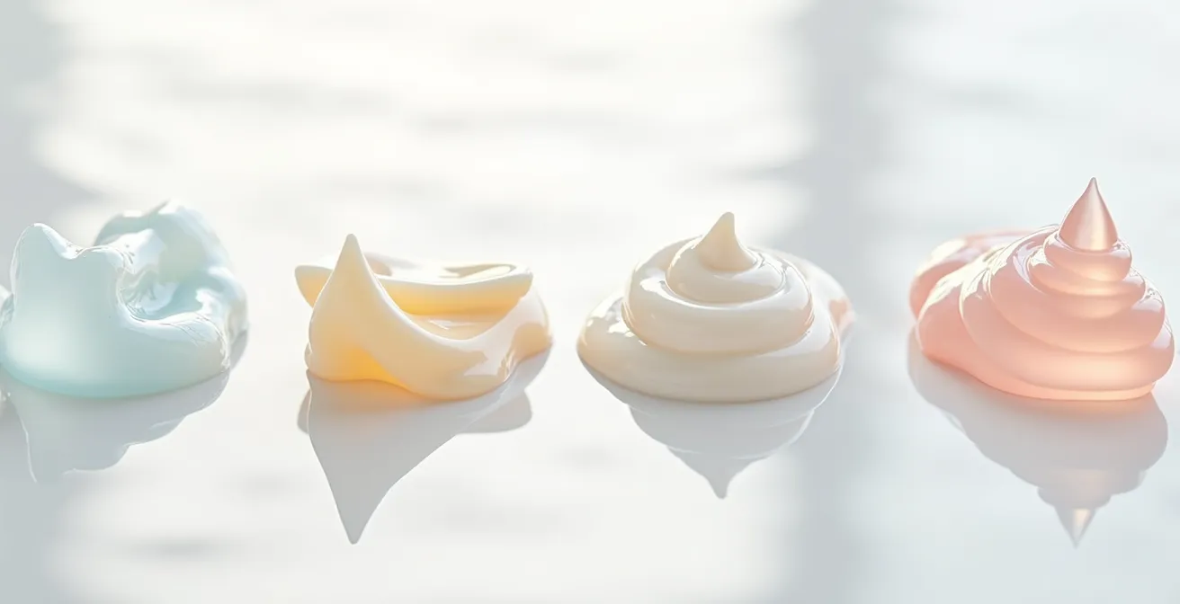 Textura de crema cosmética mostrando diferentes componentes hidratantes