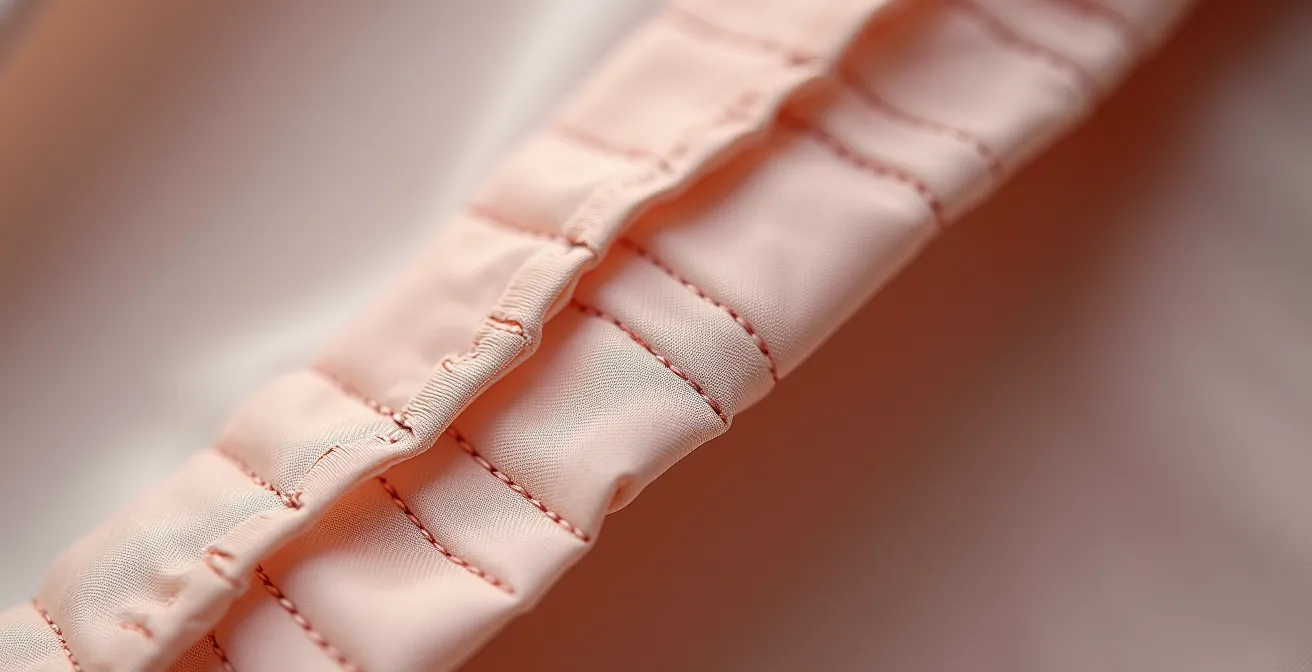 Detalle macro de costuras francesas en una blusa de alta calidad