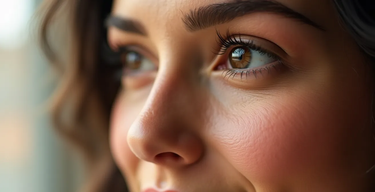 Mujer profesional con maquillaje natural optimizado para videollamadas