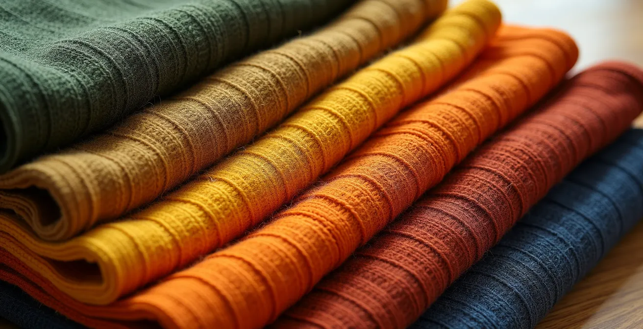 Composición artística de prendas en tonos otoñales inspirados en paisajes españoles