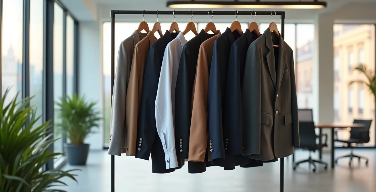 Detalle de tejidos profesionales antiarrugas para jornada laboral