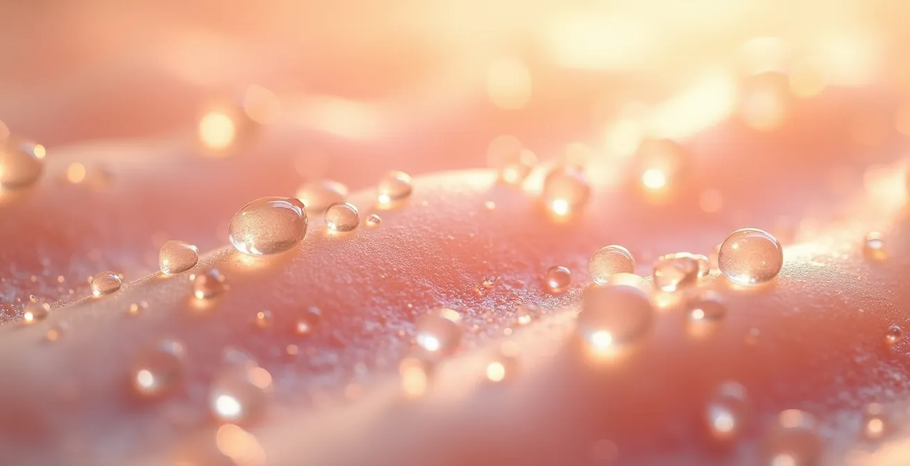 Vista microscópica de la textura de la piel mostrando el efecto de la urea en la disolución de células muertas