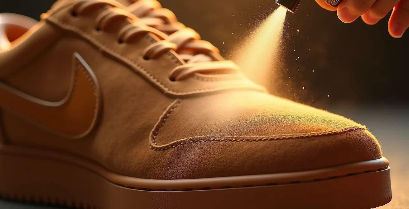 Proceso de impermeabilización de zapatillas de ante con spray protector